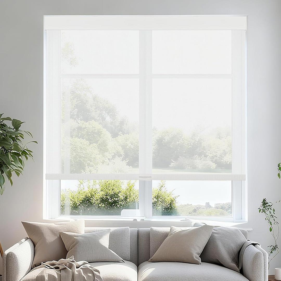 Persilux Free-Stop Cordless Roller Shades for Windows Light Filtering Shades, 5% Openness Solar Screen Semi Sheer Roller Blinds UV Protection for Office and Home. Easy to Install 33" W x 72" H, White