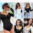 FeelinGirl Shapewear Bodysuit for Women Long Sleeve Tummy Control Body Suits Seamless Thong Body Shaper (Black, L)