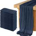 12 Pack Cheesecloth Table Runner 10Ft Christmas Gauze Boho Table Runners for Wedding Decor Bridal Shower Decorations Baby Shower Party(35" x 120")(Navy)