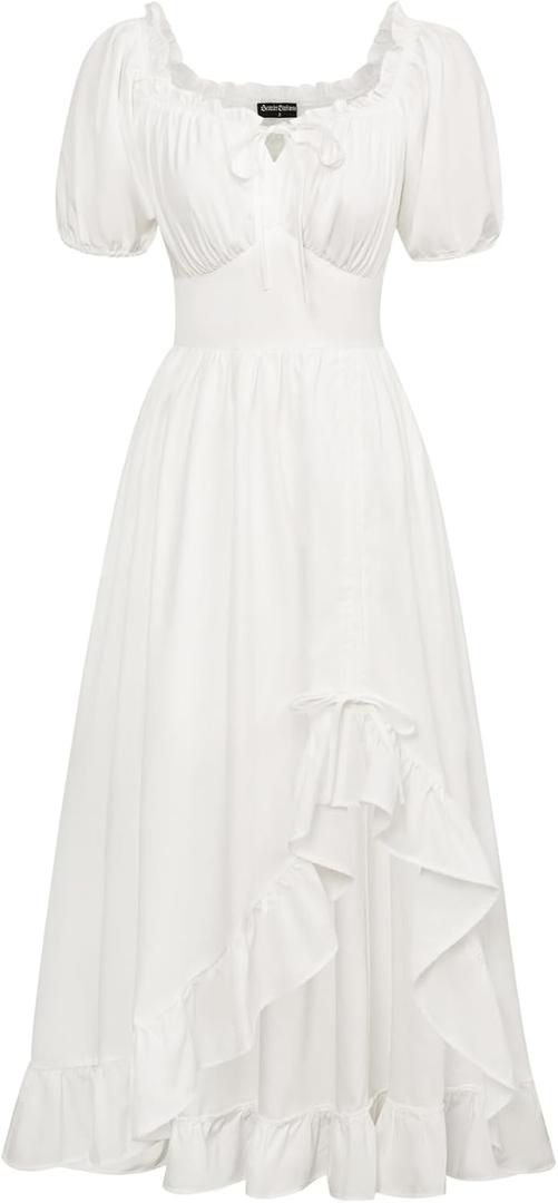 Scarlet Darkness Renaissance Dress Women Cottagecore Corset Dress Ruffle Maxi Dress with Pockets XL