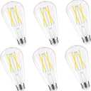 Dimmable Edison Bulbs, 4000K Daylight White, 6W Equivalent to 60 watt E26 LED Bulb, ST58 Vintage Light Bulbs, 600LM, 90+ CRI, E26 Base, Clear Glass, 6 Pack