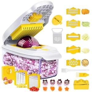 Vegetable Slicer with Wave Blade for Instagram Food Styling (White & Yellow 13 in1)