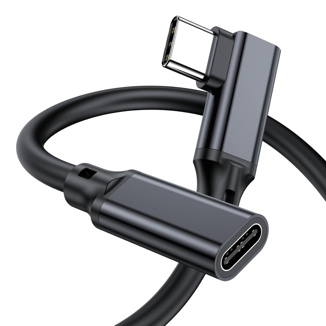 90 Degree Right Angle Type C Extension Cable,6.6FT, USB 3.1(10gbps) USB C Male to Female Extension PD100W Charging For 2021 MacBook Pro/iPad Mini,M1 Air iPad Pro Dell XPS Surface Book Hub and More