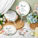 CroBlissful 100 Pcs Wedding Hand Fans for Guests Bulk Decorative Plastic Handheld Wedding Favor Fans with Handle Thank You for Celebrating with Us for Ceremony Bridal Shower Party Decor(Flower)