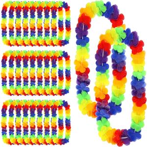 Set of 36 Hawaiian Leis Flower Lei Hawaiian Necklace Tropical Hawaii Luau Party Favors Decoration for Beach Birthday Graduation Kids Photo Prop, 41 Inches (Rainbow)