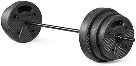 CAP Threaded Barbell Set with 100 LB Cement Grip Plates | 47" Threaded Bar, 25LB / 15LB / 10LB Grip Plates, Star Collars, Home Gym Weight Set for Strength Training