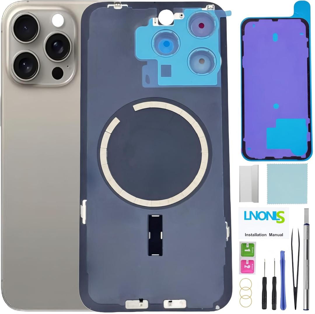 15 Pro Max Back Glass Replacement for iPhone 15 Pro Max Rear Back Cover Glass Waterproof and Camera Lens+Professional Repair Tool Kit (Natural Titanium)