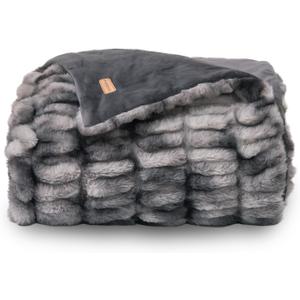 EVERGRACE Luxurious Soft Faux Rabbit Fur Throw Blanket, Cozy Fuzzy Plush Warm Throws for Couch Bed Sofa Chair Home Decor, Ruched Bubble Fluffy Blanket with Reversible Velvet, 60" x 80", Gray
