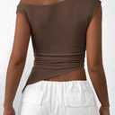 PRETTYGARDEN Womens Off The Shoulder Y2K Tops 2026 Summer Sleeveless Asymmetrical Ruched Going Out Tank Top Fashion Clothing (Brown, S)