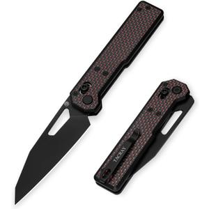 TACRAY Tarcus Folding Pocket Knife, 3.5" D2 Steel DLC Blade Carbon Fiber Overlay Handle, Lightweight EDC Knife with Crossbar Lock for Men and Women, Ideal for Camping, Hiking, and Survival