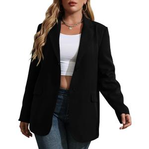 Womens Plus Size Casual Blazer Jackets Long Sleeve Open Front Buttons Work Office Lapel Blazers with Pockets (3X-Large, 00-black)