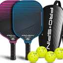 PRO-SPIN Carbon Fiber Pickleball Paddles Set of 2 or Single | Lightweight Pickleball Set with Indoor/Outdoor Balls, Bag & Covers  Durable Pickle Ball Paddle Gift for Men, Women & Families (2-Player Set | Blue/Pink)