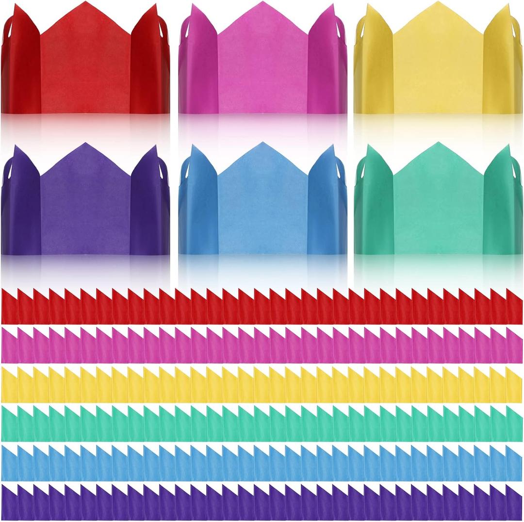 Fainne 100 Pieces Christmas Cracker Hats Tissue Paper Crowns Crackers Fillers for Family DIY Crafts Xmas Party Favor Supplies (Cute Color)