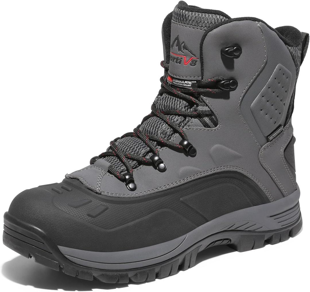 NORTIV 8 Men's Insulated Waterproof Construction Hiking Winter Snow Boots (10, Grey)