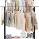 Calmootey Double Rod Clothing Garment Rack, Rolling Hanging Clothes Rack, Portable Clothes Organizer for Bedroom, Living Room, Clothing Store, Black