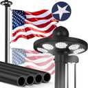 11 Gauge Heavy Duty Flagpole Kit with 136 LED Solar Light, 2.3mm Extra Thick Flag Poles 25FT for Outside House in Ground, 120MPH Wind Tested, 3x5 Thickened USA Flag for Outdoor, Black