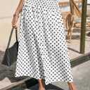 Tankaneo Womens Polka Dot Maxi Skirts Boho Smocked High Waisted Tie Skirt Casual Beach Vacation Dress (White, S)