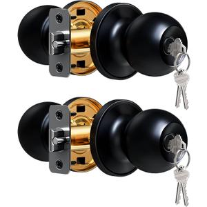 Veise Keys Alike Door Knob Set 2-Pack, Bedroom Door Lock with Keys, Heavy-Duty Rust-Proof Construction, Door Handle for Exterior Interior Security, Easy to Install, Matte Black