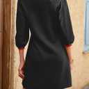 Wenrine Womens 3/4 Sleeve Mini Dress Casual V Neck Collared Textured Loose Fall A Line Argyle Dresses with Pockets (Medium)