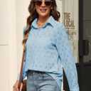 CiCiBird Womens Long Sleeve Button Down Shirts Dressy Casual Lace Blouse Embroidered Tops Spring Summer Fashion Clothes Blue S (S)