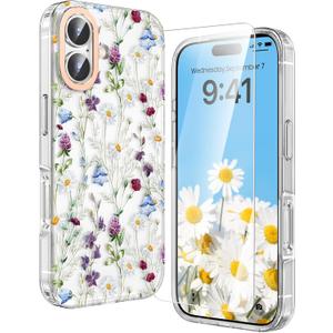 MILPROX Compatible with iPhone 17 Flowers Case 6.3 inch - Cute Floral Pattern Design for Women Girls - Slim Clear Elegant Pretty Aesthetic Classy Exquisite Retro Girly Phone Cover - Garden