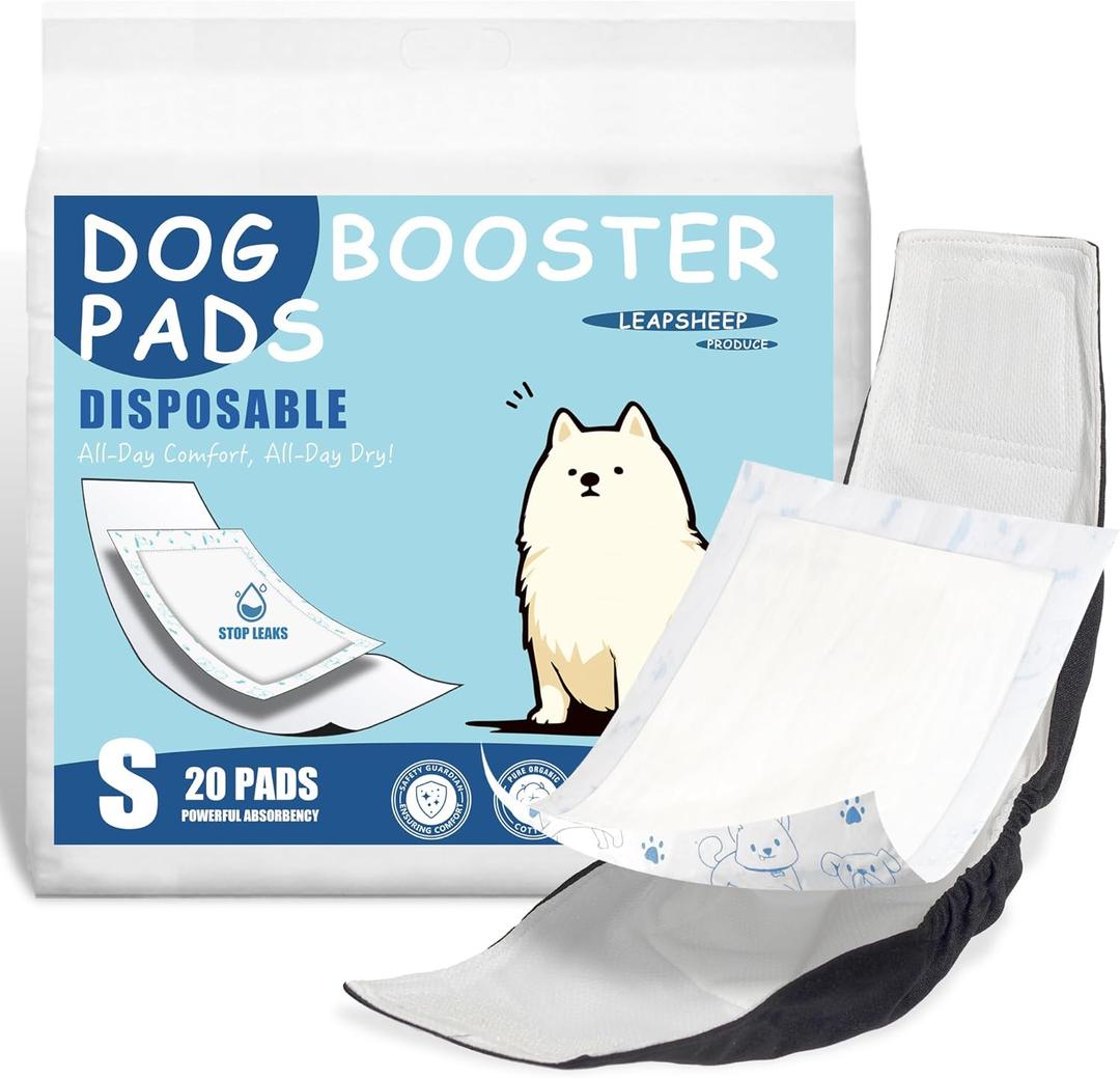LeapSheep Dog Diaper Liners Pee Pads for Male and Female Dogs, Dog Period Pads, Super Soft Absorbtion Dogs Booster Pads Fits Belly Bands, Wraps and Washable Dog Diapers Female (S, 20)