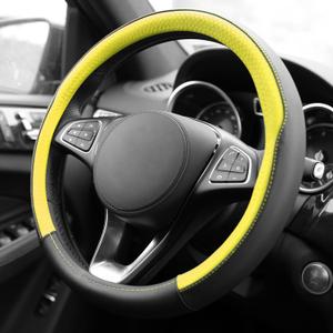 FH Group Geometric Chic Microfiber Leather Steering Wheel Cover – Universal Fit for Cars & SUVs Yellow