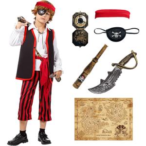 Joy Bang Pirate Costume Kids, Boys Halloween Costumes for Ages 10-12, Dress up Cosplay Pretend Role Play Set with Toys Accessories