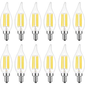 E14 LED Bulb European Base 4W LED Chandelier Light Bulbs Dimmable 40W Equivalent,Flame Tip Candelabra LED Bulbs,110V 4000K Neutral White,12 Pack