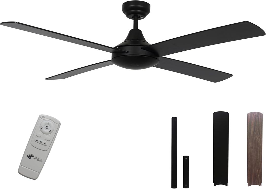 52 Inch Ceiling Fan without lights Black finish,Remote Control,Dual Finish Blades,Indoor ETL Listed,Bedroom,Living Room,Kitchen,Dining Room, Patios,Farmhouse(Black without Light)