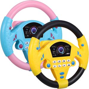 TOYANDONA Kids Steering Wheel Toy - 2PCS Simulated Driving Racing Car Game Toy, Driving Controller Early Education Pretend Driving Steering Wheel with Light Music for Boys Girls 4 5 6 Years Old