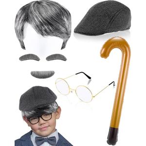Jecery 6 Pcs Costume Old Man Costume Grandpa Accessories Set for Adults