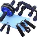 Sethruki Abdominal Muscle Training Rollers, 5-In-1 Roller Kit with Knee Pads, Push-Up Bars, Handle Grips, Skipping Ropes, Home Gym Exercise Kits Suitable for Physical Training