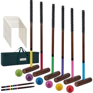 28 Six Player Croquet Set, Croquette Kit with Premium Wooden Mallets/Colored Balls/Wickets/Stakes/Carrying Bag, Classic Family Game for Outdoor Backyard Lawn