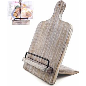Cookbook Stand Recipe Book Stand: Cook Book Stand for Kitchen Counter, Rustic Cook Book Stand Adjustable Tablet Cookbook Holder, Wood Cutting Board Style Cooking Gift for Woman - Gray (Distressed Grey)