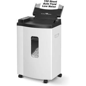 150 Sheet Auto-Feed Micro Cut Paper Shredder for Home Office Use, P-5 Super High Security (5/64 x 19/32 inches), Large 6-Gallon Bin, 20-Min Continuous Run, 55dB Ultra-Quiet, White