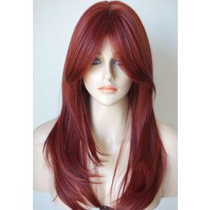 Long red wig Layered Shoulder Length cherry color wig with bangs Heat resisithat fiber Synthetic Hair Fiber 26ionches Red Wigs Multicolor Wigs for White Women