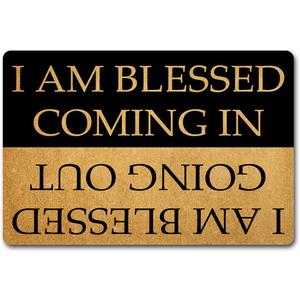 Funny Welcome Doormat - Blessed Coming & Going, 23.7 in X 15.6 in Fabric Top with Anti-Slip Rubber Back for Entrance Way Indoor Use