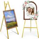 WRINGKIT Gold Easel Stand for Sign, Heavy Duty Metal Adjustable Display Stand with 4 Tier, 44'' Height Large Floor Standing Easel for Painting, Poster, Mirror, Art, Welcome Wedding Signs, 30" x 17"