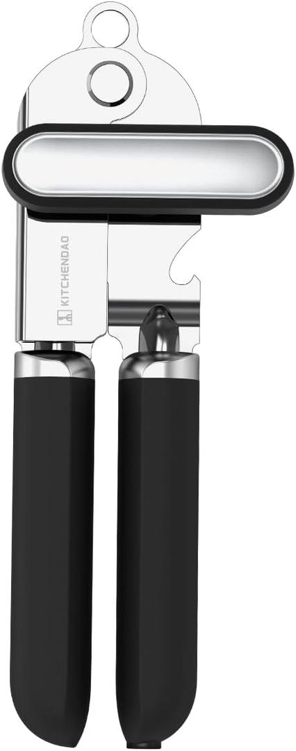 KITCHENDAO Can Opener Manual, 2nd Generation Blade, Handheld Can Opener with Magnet, Super Sharp Cutting Wheel for Smooth Edge Cut, Soft Grip,Oversized Knob for Seniors & Arthritis, Easy to Use (Black)