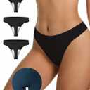 LUCKMEEY Cotton Thongs for Women Seamless Thongs for Women No Show Thong Panty Liners Workout G-String Thongs Underwear (Medium, 3p-black)