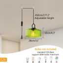 Plug in Pendant Light Green Glass Pendant Lamp Plug in Pendant Light Fixtures Mid Century Modern Hanging Lamp with Cord On/Off Switch Striped Glass Swag Light Dining Room Ceiling Lamp