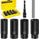 Topec 6PCS Deep Lug Nut Removal Tool, 1/2" Drive Lug Nut Extractor Set, 17-22mm Wheel Lock Removal Kit, Spark Plug Extractor Socket Set for Stripped, Rounded, Damaged Bolts & Studs