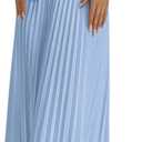 Women's 2 Piece Outfits Elegant Button Front Off Shoulder Top Blouse Shirt and Pleated Maxi Skirt Set Blue Medium