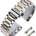 Stainless Steel Watch Band 14mm 15mm 16mm 17mm 18mm 19mm 21mm 20mm 22mm 23mm 24mm Universal Metal Watch Strap Smartwatch Replacement Band Men Women fit Most Traditional Watches (Two-Tone Silver+Gold)