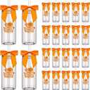 24 Pack Happy Friends Giving Plastic Cups with Lids and Straws 13.5 oz Reusable Thanksgiving Bow Water Bottles Fall Pumpkin Tumblers Bulk for Autumn Celebration Decorations Appreciation Gifts