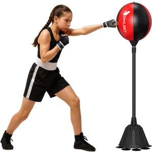 Owlsky Punching Bag with Stand, Boxing Bag for Adults - Height Adjustable - Speed Bag for Training, Boxing Equipment, Stress Relief & Fitness (Black)