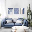 Abstract Wall Art Set of 3 - Modern Navy Blue Wall Decor Neutral Boho Oil Painting Lines Canvas Artwork Posters Prints Framed 12×16 Inch for Living Room Bedroom Office Home Decoration