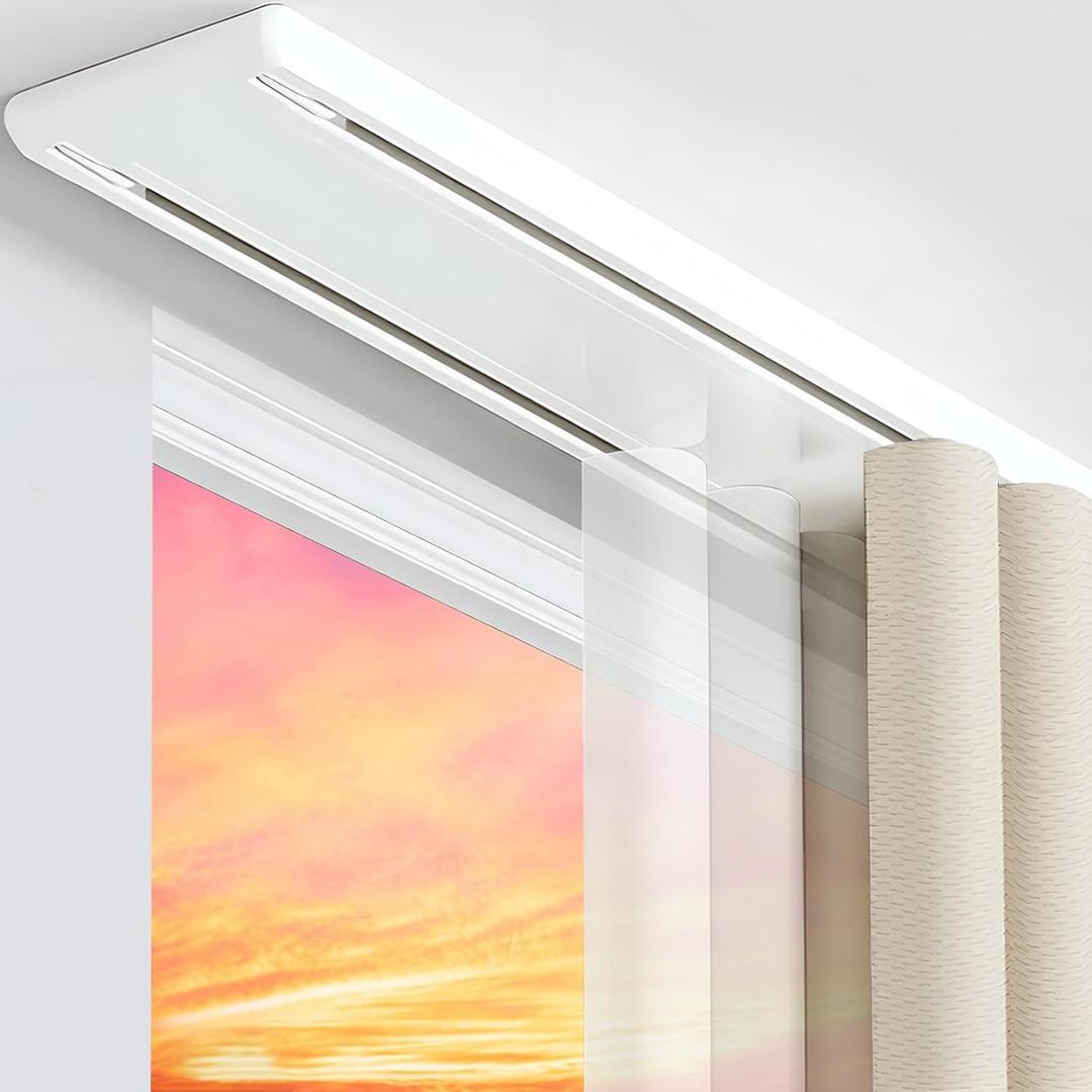 Double Curtain Track Ceiling Mount Rod, Heavy Duty Aluminum Track Set for Curtains, Silent Sliding Double Rail System for Drapes Living Room Bedroom Room Divider (White,1.5m(4.9ft))