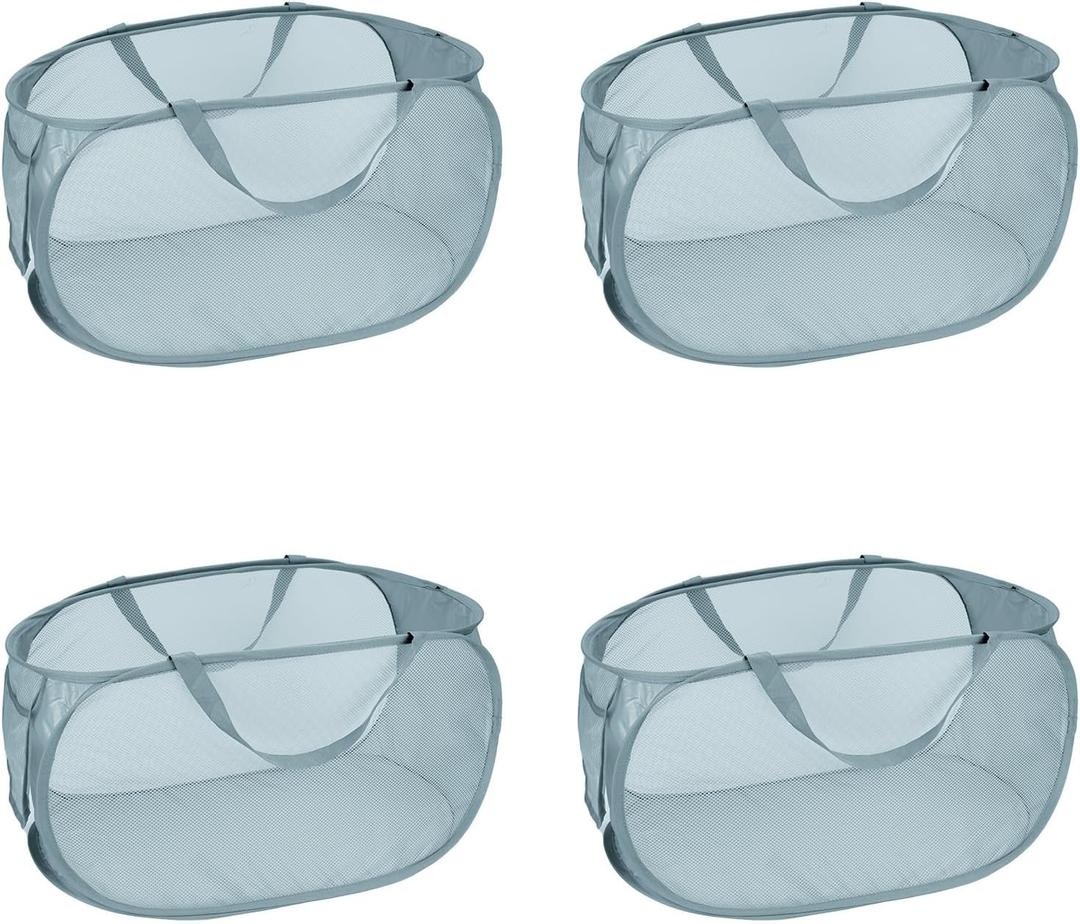 4 Pcs Mesh Popup Laundry Hamper, Opening Laundry Basket,Popup Laundry Basket with Durable Handles,Foldable Pop-up Mesh Hamper Dirty Clothes Basket for Clothes & Laundry-Home Organization (Gray)